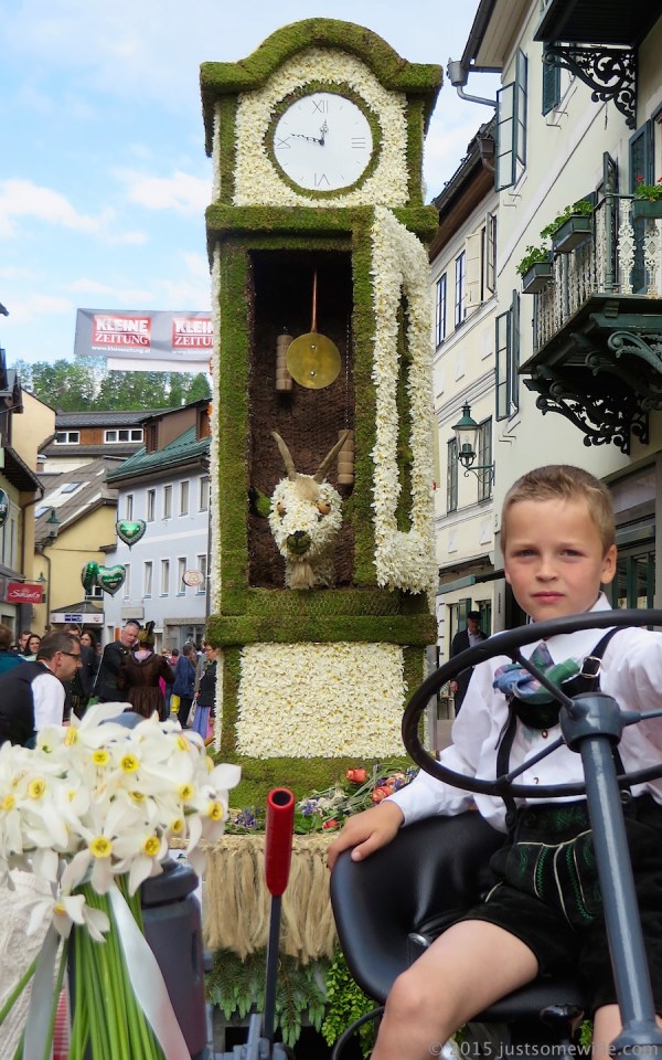 narcissus poeticus grandfather clock and child driving tractor